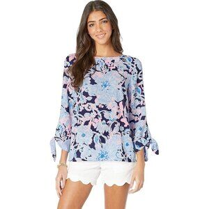 Lilly Pulitzer Langston Top Bright Navy Size XXS 3/4 Tie Sleeves Oversized